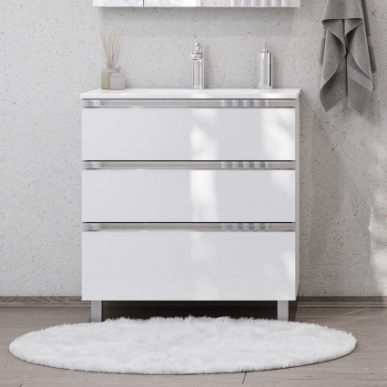 Тумба с раковиной Roca The Gap 80, 3 ящика, белый глянец