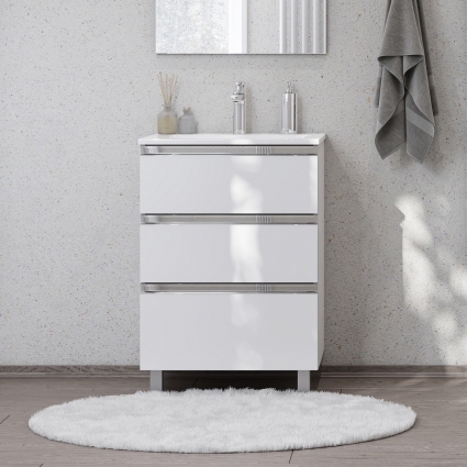 Тумба с раковиной Roca The Gap 60, 3 ящика, белый глянец