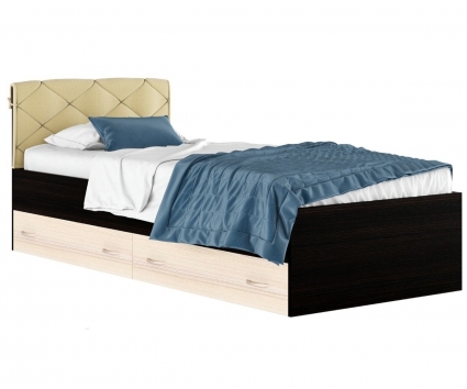 Кровать MYROOM Family Виктория 90х200 бежево-коричневого цвета с матрасом и ящиками