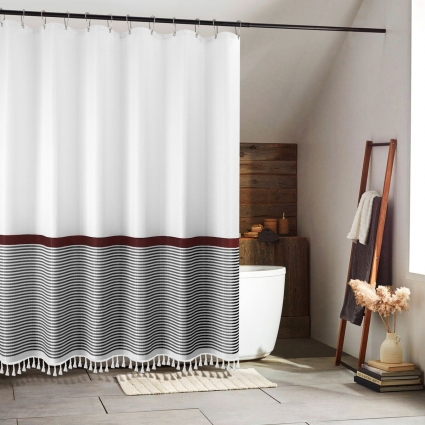 Штора для ванной Carnation Home Fashions Stripe White, Black 183х213 см