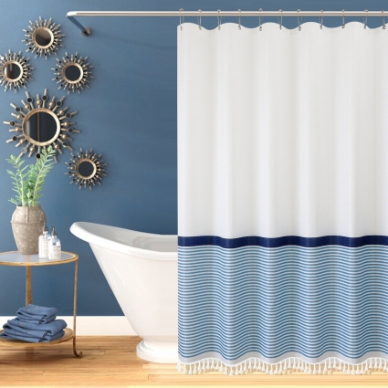 Штора для ванной Carnation Home Fashions Stripe White, Blue 183х213 см