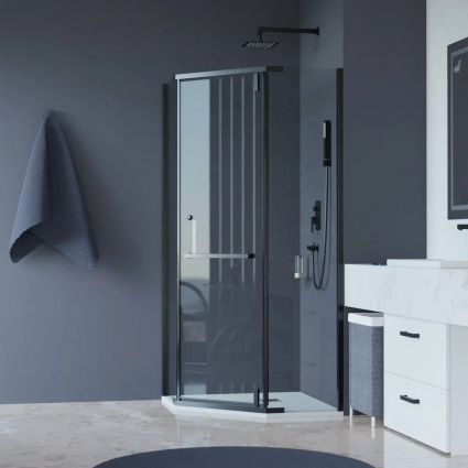 Душевой уголок RGW Hotel HO-081 90x90x195 см, профиль черный, стекло прозрачное