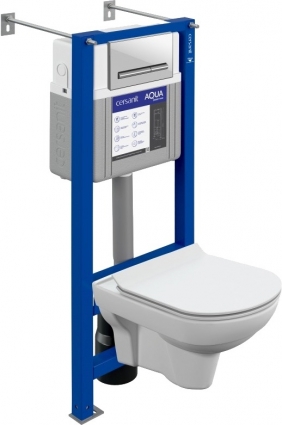 Комплект Cersanit City CO DPL EO slim + инсталляция AQUA SMART M40 + кнопка PILOT стекло белый
