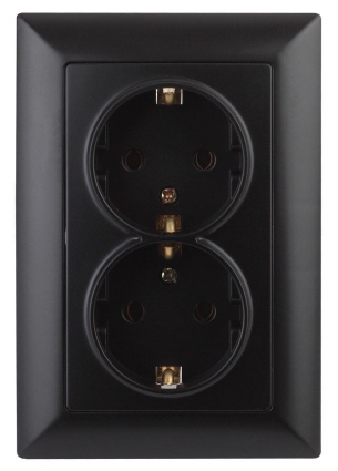 Розетка двойная ЭРА Intro Solo Schuko 2X2P+E 16A 250V антрацит 4-205-05 Б0043337