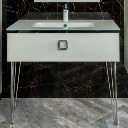 Тумба с раковиной Armadi Art Lucido 100 жемчужная белая, раковина 852-100-W, ножки хром