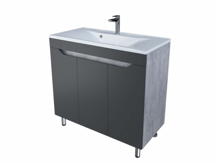 Тумба для комплекта Stella Polar Абигель 100 см, напольная, 3 дверки, серый-цемент