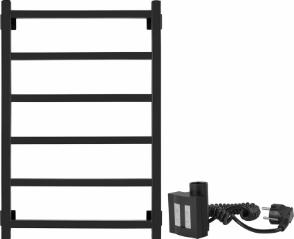 Полотенцесушитель электрический Secado Корато 1 80x50, ТЭН квадратный, черный матовый, R