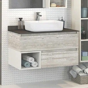 Тумба с раковиной Comforty Прага 90 подвесная, дуб белый, раковина T-Y9378