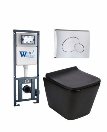 Комплект 3 в 1 инсталляция WeltWasser WW Marberg 410 + Подвесной унитаз WeltWasser Gelbach 043 MT-BL + кнопка хром RD