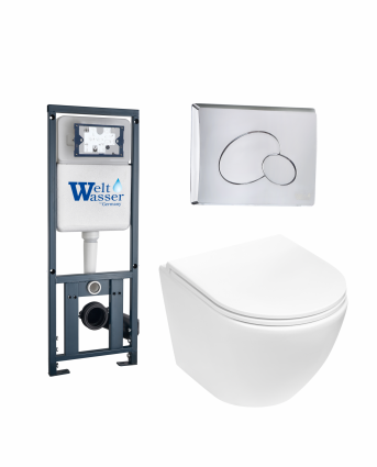 Комплект 3 в 1 инсталляция WeltWasser WW Marberg 410 + Подвесной унитаз Weltwasser Merzbach 004 MT-WT + кнопка хром RD