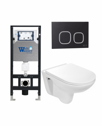 Комплект 3 в 1 инсталляция WeltWasser WW Amberg 506 +  Подвесной унитаз WeltWasser Baarbach 004 GL-WT +  Клавиша смыва WeltWasser WW Amberg RD-BL