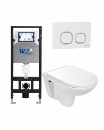 Комплект 3 в 1 инсталляция WeltWasser WW Amberg 506 +  Подвесной унитаз WeltWasser Baarbach 004 GL-WT +  Клавиша смыва WeltWasser WW Amberg RD-WT