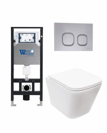 Комплект 3 в 1 инсталляция WeltWasser WW Amberg 506 +  Подвесной унитаз WeltWasser Gelbach 004 MT-WT +  Клавиша смыва WeltWasser WW Amberg RD-CR