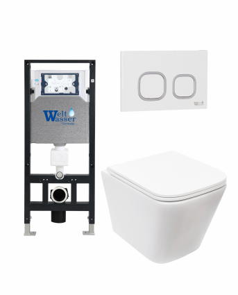 Комплект 3 в 1 инсталляция WeltWasser WW Amberg 506 +  Подвесной унитаз WeltWasser Gelbach 004 MT-WT +  Клавиша смыва WeltWasser WW Amberg RD-WT