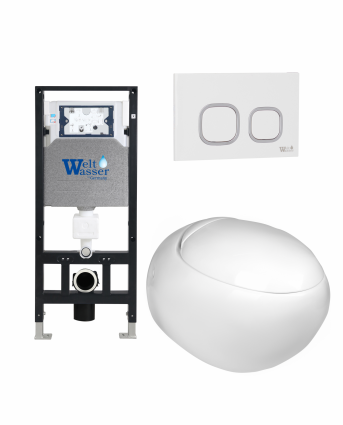 Комплект 3 в 1 инсталляция WeltWasser WW Amberg 506 +  Подвесной унитаз WeltWasser Jeckenbach 004 GL-WT +  Клавиша смыва WeltWasser WW Amberg RD-WT