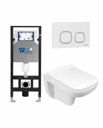 Комплект 3 в 1 инсталляция WeltWasser WW Amberg 506 +  Подвесной унитаз WeltWasser Kehlbach 004 GL-WT +  Клавиша смыва WeltWasser WW Amberg RD-WT