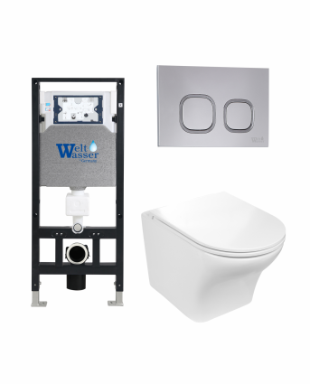 Комплект 3 в 1 инсталляция WeltWasser WW Amberg 506 +  Подвесной унитаз WeltWasser Odenbach 004 GL-WT +  Клавиша смыва WeltWasser WW Amberg RD-CR
