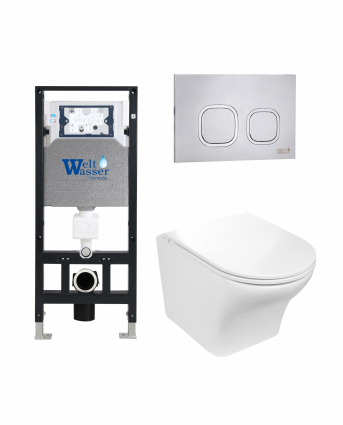 Комплект 3 в 1 инсталляция WeltWasser WW Amberg 506 +  Подвесной унитаз WeltWasser Odenbach 004 GL-WT +  Клавиша смыва WeltWasser WW Amberg RD-MT