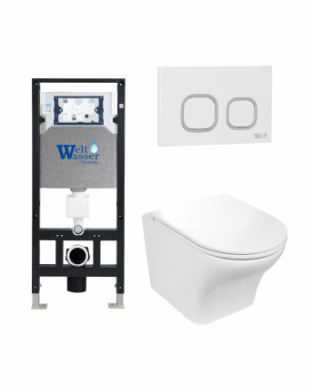 Комплект 3 в 1 инсталляция WeltWasser WW Amberg 506 +  Подвесной унитаз WeltWasser Odenbach 004 GL-WT +  Клавиша смыва WeltWasser WW Amberg RD-WT