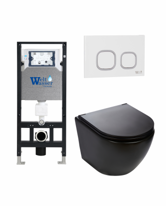 Комплект 3 в 1 инсталляция WeltWasser WW Amberg 506 +  Подвесной унитаз WeltWasser Merzbach 043 MT-BL +  Клавиша смыва WeltWasser WW Amberg RD-WT