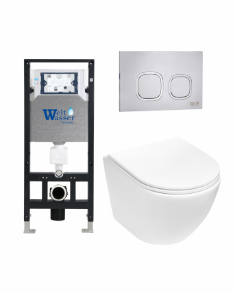 Комплект 3 в 1 инсталляция WeltWasser WW Amberg 506 +  Подвесной унитаз WeltWasser Merzbach 004 MT-WT +  Клавиша смыва WeltWasser WW Amberg RD-MT