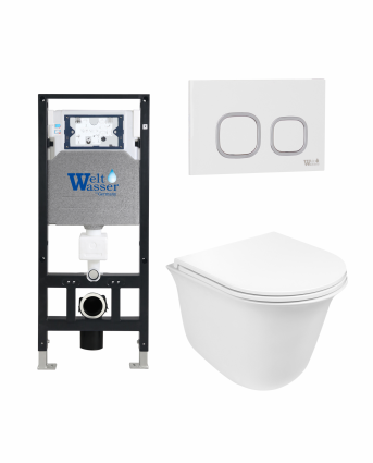 Комплект 3 в 1 инсталляция WeltWasser WW Amberg 506 +  Подвесной унитаз WeltWasser Telbach 004 GL-WT +  Клавиша смыва WeltWasser WW Amberg RD-WT
