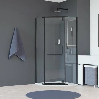 Душевой уголок RGW Hotel HO-081-B 100х100х195 см, профиль черный, стекло прозрачное