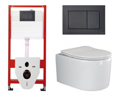 Комплект 3 в 1 инсталляция Tece Now 9400414 + Подвесной унитаз Ceramica Nova Moments CN3003 с кнопкой смыва, в стиле hi-tech