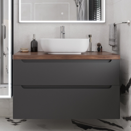 Тумба с раковиной STWORKI Берген 100 серая с темной столешницей, Moduo 50 Square