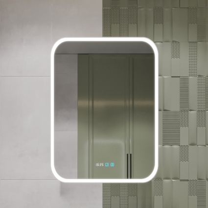 Зеркало-шкаф STWORKI Алта 60 см, с LED подсветкой и часами, смарт, прямоугольное, сенсорное управление