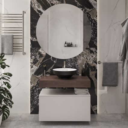Мебель для ванной STWORKI Ольборг 80 столешница дуб карпентер, без отверстий, с тумбой 80, с раковиной Vitra Water jewels