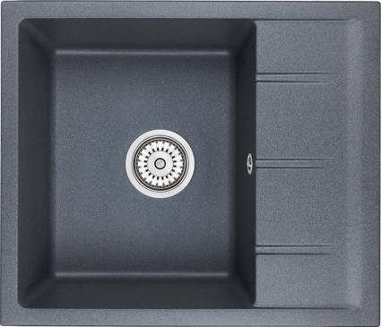 Мойка кухонная Domaci Солерно EMQ-1580.Q антрацит, 36х46 см, с крылом, кварцевая, прямоугольная, встраиваемая