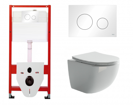 Комплект 3 в 1 инсталляция Tece Loop K440920 + Подвесной унитаз Ceramica Nova Forma CN3009 с кнопкой смыва, в стиле hi-tech