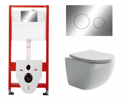 Комплект 3 в 1 инсталляция Tece Loop K440921 + Подвесной унитаз Ceramica Nova Forma CN3009 с кнопкой смыва, в стиле hi-tech