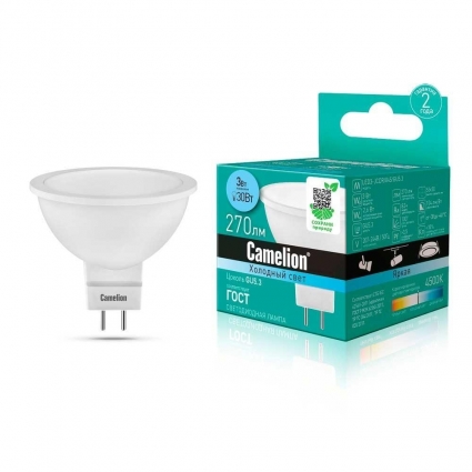 Лампа светодиодная Camelion GU5.3 3W 4500K LED3-JCDR/845/GU5.3 11368