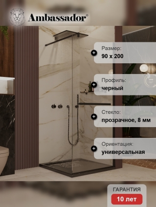 Душевая перегородка Ambassador Walk-in 15031236 90x200 см, профиль черный