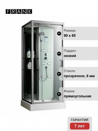 Душевая кабина Frank F501 90х85х218 профиль хром, стекло прозрачное, с баней 