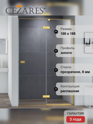 Душевая дверь в нишу Cezares Bellagio BELLAGIO-B-12-100-C-BORO 100 см, брашированное золото