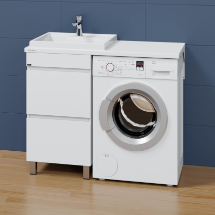 Тумба с раковиной СанТа Марс 48 L напольная, с ящиками, для стиральной машины
