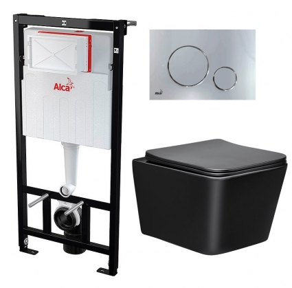Комплект 3 в 1 инсталляция AlcaPlast + Унитаз Vincea Q-Line VT1-12MB + кнопка хром