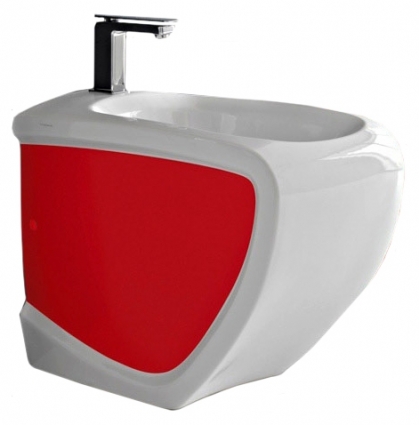 Биде напольное Hidra Ceramica Hi-line белое с красным