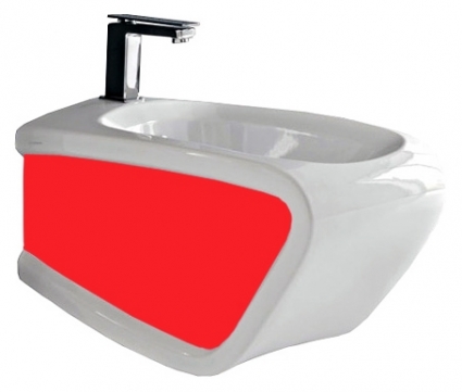 Биде подвесное Hidra Ceramica Hi-line белое с красным