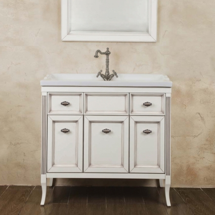 Тумба для комплекта La Beaute Classic Vivien 90 белый с патиной, фурнитура серебро