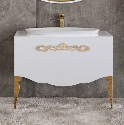 Тумба для комплекта La Beaute Charante 100 белая со стеклянной столешницей, фурнитура золото