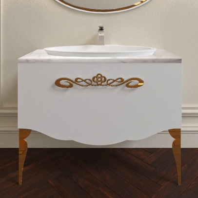 Тумба для комплекта La Beaute Charante 100 белая со столешницей bianco statuaretto, золото