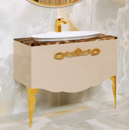 Тумба для комплекта La Beaute Charante 100 бежевая со столешницей imperador dark, золото