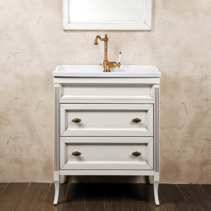 Тумба с раковиной La Beaute Classic Vivien Сassetto 70 белый с патиной, фурнитура бронза