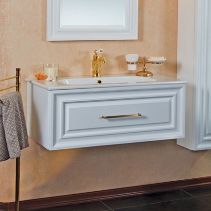 Тумба с раковиной La Beaute Classic Cornelia 100 белый матовый, фурнитура золото