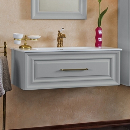 Тумба с раковиной La Beaute Classic Cornelia 100 серый шелк матовый, фурнитура бронза