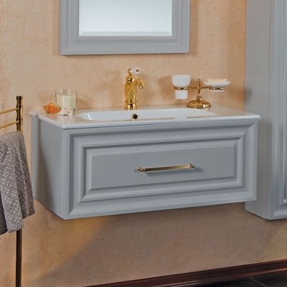 Тумба с раковиной La Beaute Classic Cornelia 85 серый шелк матовый, фурнитура золото